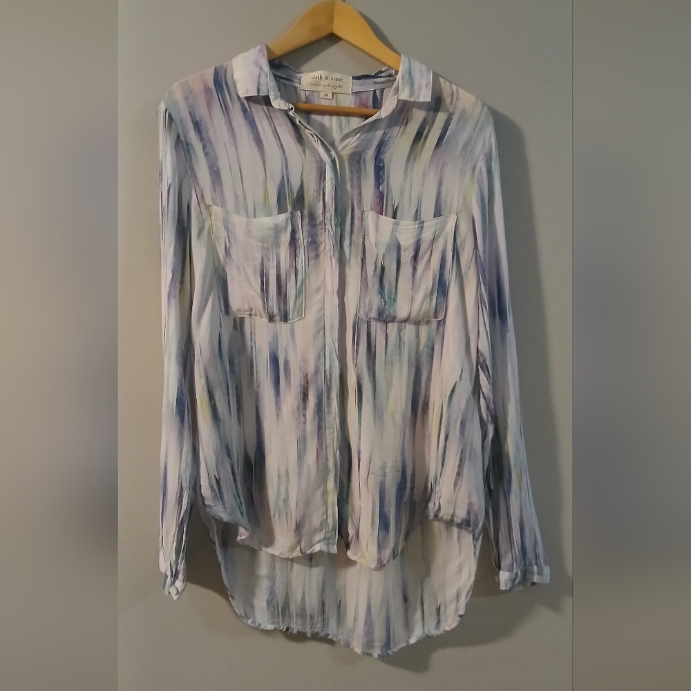 cloth & stone Watercolor Stripe Button-Down Shirt in Blue, Purple, Green